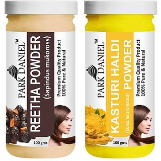                       PARK DANIEL Pure & Natural Reetha Powder & Kasturi Haldi Powder Combo Pack of 2 Bottles of 100 gm (200 gm ) (200 ml)                                              