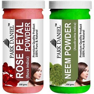                       PARK DANIEL Pure & Natural Rose Petal Powder & Neem Powder Combo Pack of 2 Bottles of 100 gm (200 gm ) (200 ml)                                              