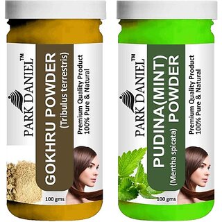                       PARK DANIEL Pure & Natural Gokhru Powder & Pudina(Mint)Powder Combo Pack of 2 Bottles of 100 gm (200 gm ) (200 ml)                                              