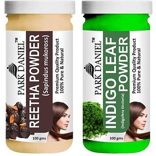                       PARK DANIEL Pure & Natural Reetha Powder & Indigo Leaf Powder Combo Pack of 2 Bottles of 100 gm (200 gm ) (200 ml)                                              