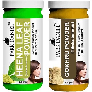                       PARK DANIEL Pure & Natural Henna Leaf Powder & Gokhru Powder Combo Pack (200 ml)                                              