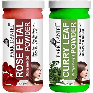                       PARK DANIEL Pure & Natural Rose Petal Powder & Curry Leaf Powder Combo Pack of 2 Bottles of 100 gm (200 gm ) (200 ml)                                              
