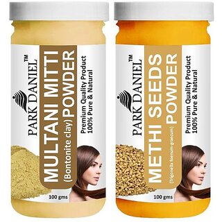 PARK DANIEL Pure & Natural Multani Mitti Powder & Methi Powder Combo Pack of 2 Bottles of 100 gm (200 gm ) (200 ml) PARK DANIEL Pure & Natural Multani Mitti Powder & Methi Powder Combo Pack of 2 Bottles of 100 gm (200 gm ) (200 ml)