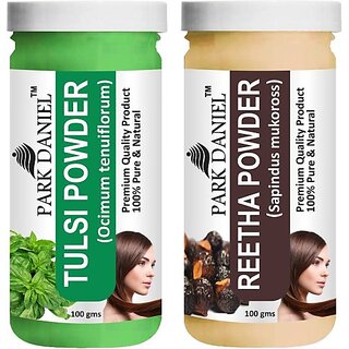                       PARK DANIEL Pure & Natural Tulsi Powder & Reetha Powder Combo Pack of 2 Bottles of 100 gm (200 gm ) (200 ml)                                              