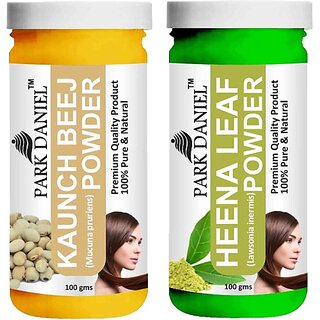                       PARK DANIEL Pure & Natural Kaunch Beej Powder & Heena Leaf Powder Combo Pack of 2 Bottles of 100 gm (200 gm ) (200 ml)                                              