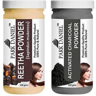                       PARK DANIEL Pure & Natural Reetha Powder & Activated Charcoal Powder Combo Pack of 2 Bottles of 100 gm (200 gm ) (200 ml)                                              