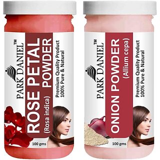                       PARK DANIEL Pure & Natural Rose Petal Powder & Onion Powder Combo Pack of 2 Bottles of 100 gm (200 gm ) (200 ml)                                              