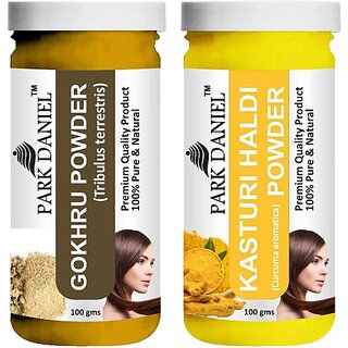 PARK DANIEL Pure & Natural Gokhru Powder & Kasturi Haldi Powder Combo Pack of 2 Bottles of 100 gm (200 gm ) (200 ml) PARK DANIEL Pure & Natural Gokhru Powder & Kasturi Haldi Powder Combo Pack of 2 Bottles of 100 gm (200 gm ) (200 ml)