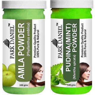                       PARK DANIEL Pure & Natural Amla Powder & Pudina(Mint)Powder Combo Pack of 2 Bottles of 100 gm (200 gm ) (200 g)                                              