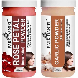                       PARK DANIEL Pure & Natural Rose Petal Powder & Garlic Powder Combo Pack of 2 Bottles of 100 gm (200 gm ) (200 ml)                                              