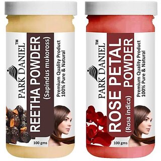 PARK DANIEL Pure & Natural Reetha Powder & Rose Petal Powder Combo Pack of 2 Bottles of 100 gm (200 gm ) (200 ml) PARK DANIEL Pure & Natural Reetha Powder & Rose Petal Powder Combo Pack of 2 Bottles of 100 gm (200 gm ) (200 ml)