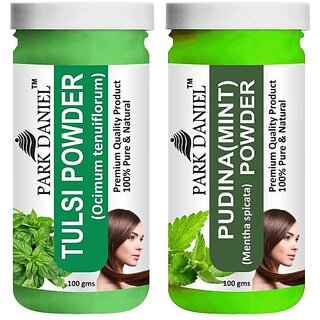                       PARK DANIEL Pure & Natural Tulsi Powder & Pudina(Mint)Powder Combo Pack of 2 Bottles of 100 gm (200 gm ) (200 ml)                                              