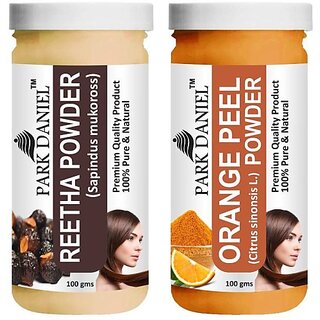                       PARK DANIEL Pure & Natural Reetha Powder & Orange Peel Powder Combo Pack of 2 Bottles of 100 gm (200 gm ) (200 ml)                                              