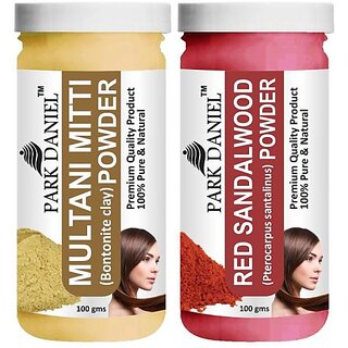                       PARK DANIEL Pure & Natural Multani Mitti Powder & Red Sandalwood Powder Combo Pack of 2 Bottles of 100 gm (200 gm ) (200 ml)                                              