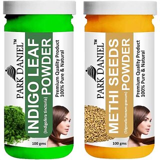                       PARK DANIEL Pure & Natural Indigo Leaf Powder & Methi Powder Combo Pack of 2 Bottles of 100 gm (200 gm ) (200 ml)                                              