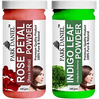                       PARK DANIEL Pure & Natural Rose Petal Powder & Indigo Leaf Powder Combo Pack of 2 Bottles of 100 gm (200 gm ) (200 ml)                                              
