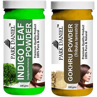 PARK DANIEL Pure & Natural Indigo Leaf Powder & Gokhru Powder Combo Pack of 2 Bottles of 100 gm (200 gm ) (200 ml) PARK DANIEL Pure & Natural Indigo Leaf Powder & Gokhru Powder Combo Pack of 2 Bottles of 100 gm (200 gm ) (200 ml)