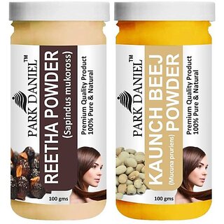                       PARK DANIEL Pure & Natural Reetha Powder & Kaunch Beej Powder Combo Pack of 2 Bottles of 100 gm (200 gm ) (200 ml)                                              
