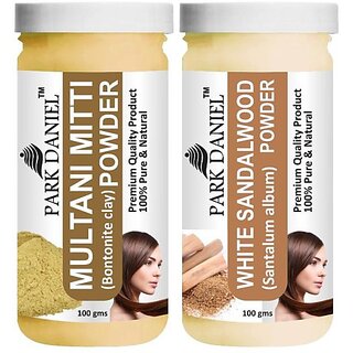                       PARK DANIEL Pure & Natural Multani Mitti Powder & White Sandalwood Powder Combo Pack of 2 Bottles of 100 gm (200 gm ) (200 ml)                                              