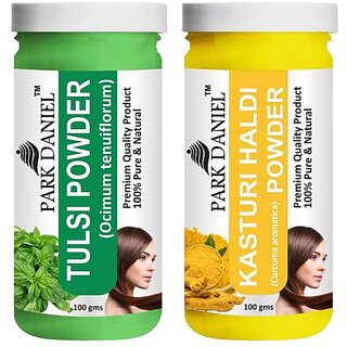                       PARK DANIEL Pure & Natural Tulsi Powder & Kasturi Haldi Powder Combo Pack of 2 Bottles of 100 gm (200 gm ) (200 ml)                                              