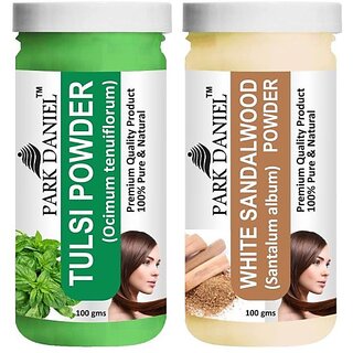                       PARK DANIEL Pure & Natural Tulsi Powder & White Sandalwood Powder Combo Pack of 2 Bottles of 100 gm (200 gm ) (200 ml)                                              