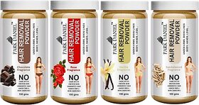 PARK DANIEL Premium Chocolate, Rose , Vanilla, Sandalwood Fragrance Hair Removal Powder- For Easy Hair Removal of Underarms, Hand, Legs & Bikini Line Combo Pack of 4 Jars of 150 gms (600gms) Wax (600 g)