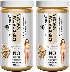 PARK DANIEL Premium Sandalwood Fragrance Hair Removal Powder- For Easy Hair Removal Of Underarms, Hand, Legs & Bikini Line(Three in one Use) Combo PackOf 2 JarsOf 150gm(300gm) Wax (300 g, Set of 2)