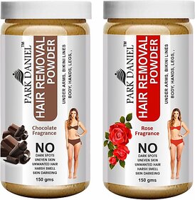 PARK DANIEL Premium Chocolate + Rose Fragrance Hair Removal Powder- For Underarms, Hand, Legs & Bikini Line(Three in one Use)Combo Pack of 2 Jars of 150gm (300gm) Wax (300 g, Set of 2)