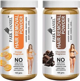 PARK DANIEL Premium Orange & Chocolate Fragrance Hair Removal Powder- For Underarms, Hand, Legs & Bikini Line(Three in one Use) Combo Pack Of 2 Jars of 150gm (300gm) Wax (300 g, Set of 2)