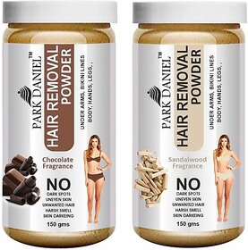 PARK DANIEL Premium Chocolate + Sandalwood Fragrance Hair Removal Powder- For Underarms, Hand, Legs & Bikini Line(Three in one Use)Combo Pack of 2 Jars of 150gm (300gm) Wax (300 g, Set of 2)