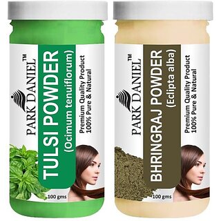                       PARK DANIEL Pure & Natural Tulsi Powder & Bhringraj Powder Combo Pack of 2 Bottles of 100 gm (200 gm ) (200 ml)                                              