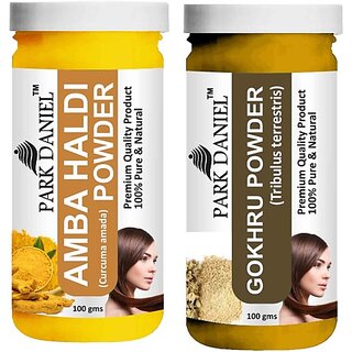 PARK DANIEL Pure & Natural Amba Haldi Powder & Gokhru Powder Combo Pack of 2 Bottles of 100 gm (200 gm ) (200 g) PARK DANIEL Pure & Natural Amba Haldi Powder & Gokhru Powder Combo Pack of 2 Bottles of 100 gm (200 gm ) (200 g)