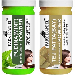                       PARK DANIEL Pure & Natural Pudina Powder & Tej Patta(Bay) Powder Combo Pack of 2 Bottles of 100 gm (200 gm ) (200 ml)                                              