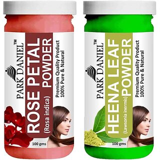                       PARK DANIEL Pure & Natural Rose Petal Powder & Heena Leaf Powder Combo Pack of 2 Bottles of 100 gm (200 gm ) (200 ml)                                              