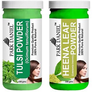                       PARK DANIEL Pure & Natural Tulsi Powder & Heena Leaf Powder Combo Pack of 2 Bottles of 100 gm (200 gm ) (200 ml)                                              