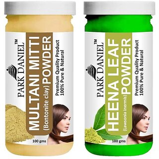 PARK DANIEL Pure & Natural Multani Mitti Powder & Heena Leaf Powder Combo Pack of 2 Bottles of 100 gm (200 gm ) (200 ml)