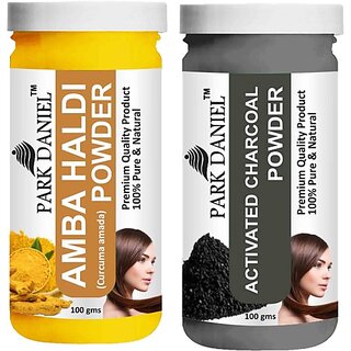                       PARK DANIEL Pure & Natural Amba Haldi Powder & Activated Charcoal Powder Combo Pack of 2 Bottles of 100 gm (200 gm ) (200 g)                                              