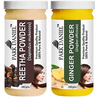                       PARK DANIEL Pure & Natural Reetha Powder & Ginger Powder Combo Pack of 2 Bottles of 100 gm (200 gm ) (200 ml)                                              