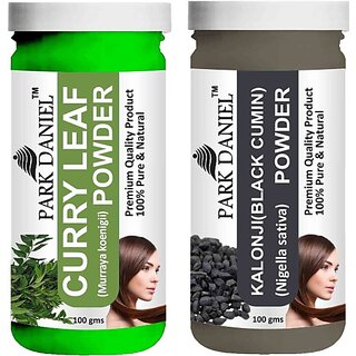                       PARK DANIEL Pure & Natural Curry Leaf Powder & Kalonji(Black Cumin) Powder Combo Pack of 2 Bottles of 100 gm (200 gm ) (200 ml)                                              