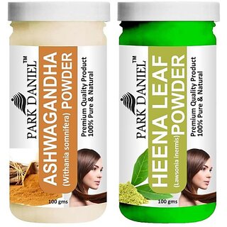                       PARK DANIEL Premium Ashwagandha Powder & Heena Leaf Powder Combo Pack of 2 Jars of 100 gms(200 gms) (200 g)                                              