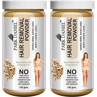                       PARK DANIEL Premium Sandalwood Fragrance Hair Removal Powder- For Easy Hair Removal Of Underarms, Hand, Legs & Bikini Line(Three in one Use) Combo PackOf 2 JarsOf 150gm(300gm) Wax (300 g, Set of 2)                                              