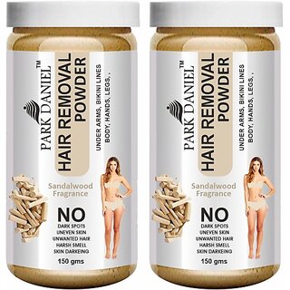 PARK DANIEL Premium Sandalwood Fragrance Hair Removal Powder- For Easy Hair Removal Of Underarms, Hand, Legs & Bikini Line(Three in one Use) Combo PackOf 2 JarsOf 150gm(300gm) Wax (300 g, Set of 2)