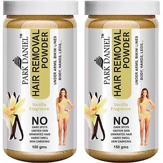 PARK DANIEL Premium Vanilla Fragrance Hair Removal Powder- For Easy Hair Removal Of Underarms, Hand, Legs & Bikini Line(Three in one Use) Combo PackOf 2 JarsOf 150gm (300gm) Wax (300 g, Set of 2)