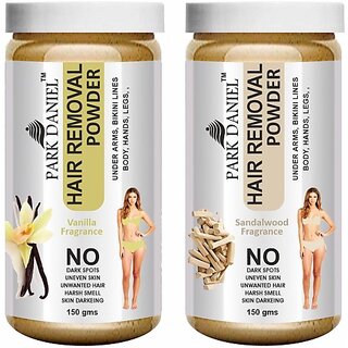                       PARK DANIEL Premium Vaniila + Sandalwood Fragrance Hair Removal Powder-For Underarms, Hand, Legs & Bikini Line(Three in one Use)Combo Pack of 2 Jars of 150gm (300gm) Wax (300 g, Set of 2)                                              