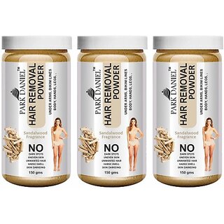                       PARK DANIEL Premium Sandalwood Fragrance Hair Removal Powder- For Easy Hair Removal Of Underarms, Hand, Legs & Bikini Line(Three in one Use) Combo PackOf 3 JarsOf 150gm (450gm) Wax (450 g, Set of 3)                                              