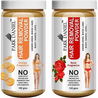                       PARK DANIEL Premium Orange + Rose Fragrance Hair Removal Powder-For Underarms, Hand, Legs & Bikini Line(Three in one Use)Combo Pack Of 2 Jars of 150gm (300gm) Wax (300 g, Set of 2)                                              