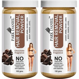                       PARK DANIEL Premium Chocolate Fragrance Hair Removal Powder- For Easy Hair Removal Of Underarms, Hand, Legs & Bikini Line(Three in one Use) Combo PackOf 2 JarsOf 150gm (300gm) Wax (300 g, Set of 2)                                              