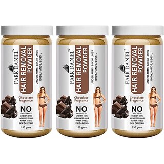                       PARK DANIEL Premium Chocolate Fragrance Hair Removal Powder- For Easy Hair Removal Of Underarms, Hand, Legs & Bikini Line(Three in one Use) Combo PackOf 3 JarsOf 150gm (450gm) Wax (450 g, Set of 3)                                              