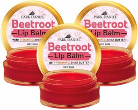 PARK DANIEL Premium Beetroot Lip Balm - Enriched With Vitamin E & Mango Butter- For Lightening the dark Lips, Lip Care for Dry & Chapped Lips Combo pack of 3 Jars of 08 gms(24 Gms) Beetroot (Pack of: 3, 24 g)