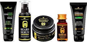 PARK DANIEL Mens Grooming and Beard Kit(Pack of 5 Items Charcoal Peel off mask, Scrub, Beard Serum, Wax and oil) (5 Items in the set)